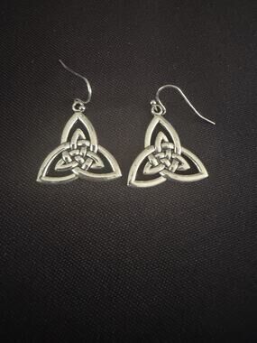 Celtic Trinity Knot Triquetra Dangle Drop Earrings Silver Hooks